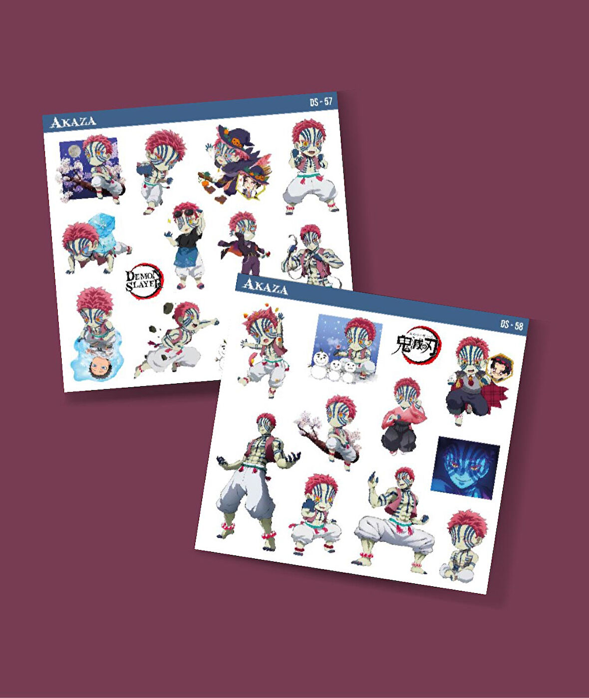 Kimetsu no yaiba-Demon Slayer Akaza -parlak kağıt 2 Li Set Anime Sticker Çıkartma