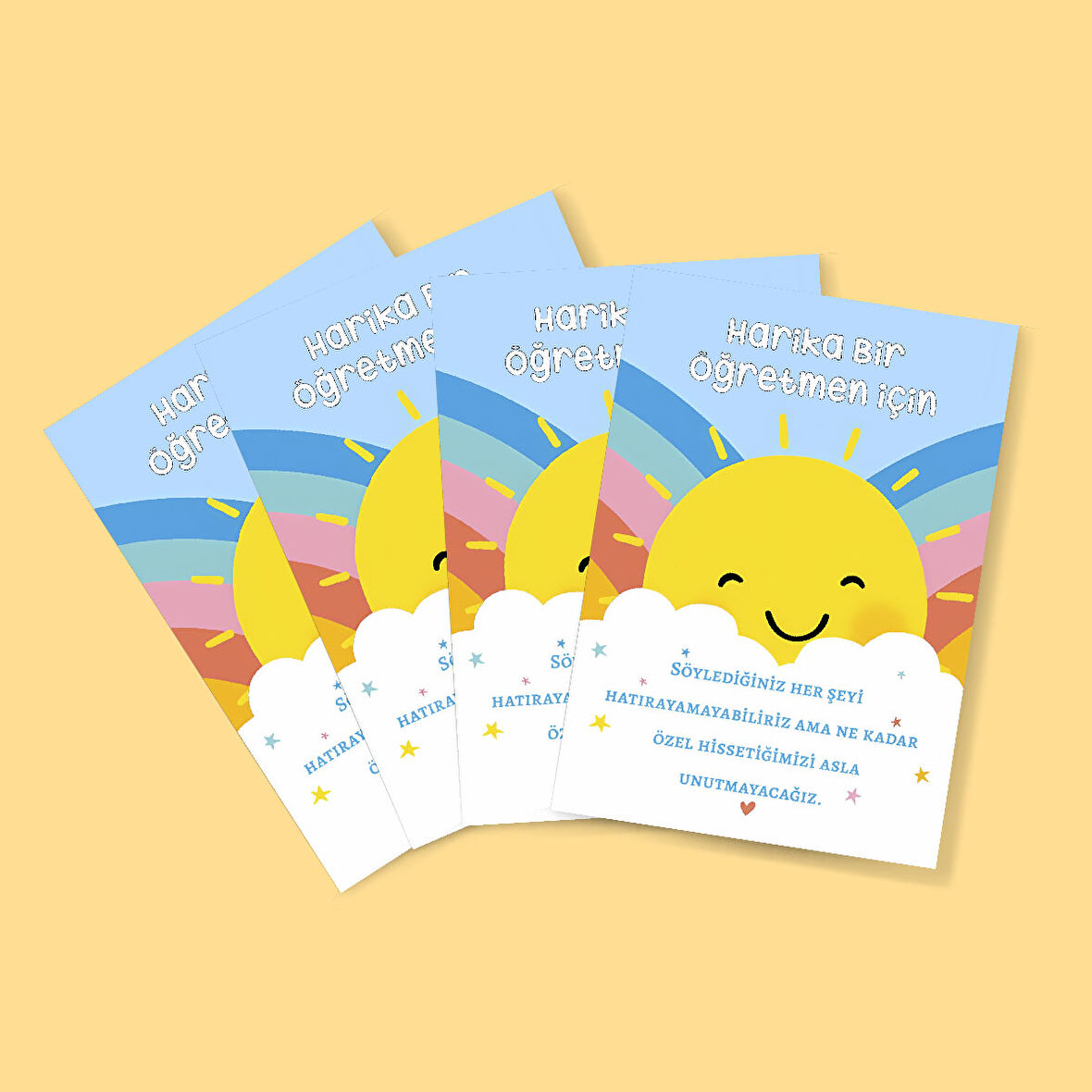 Özel gün 24 Kasım - Öğretmenler Günü Tebrik Kartı 4 Lü - Not Kartı -hediye kartı- tek yüzlü teşekkür kartı