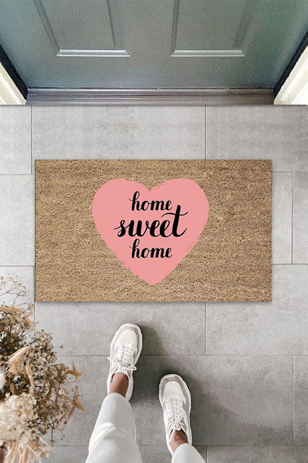 Pembe Kapı Önü Paspası Home Sweet Home Desen K-3289