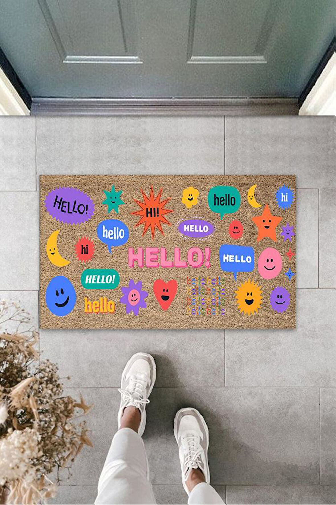 Çok Renkli Kapı Önü Paspası Hello Desen  K-3285