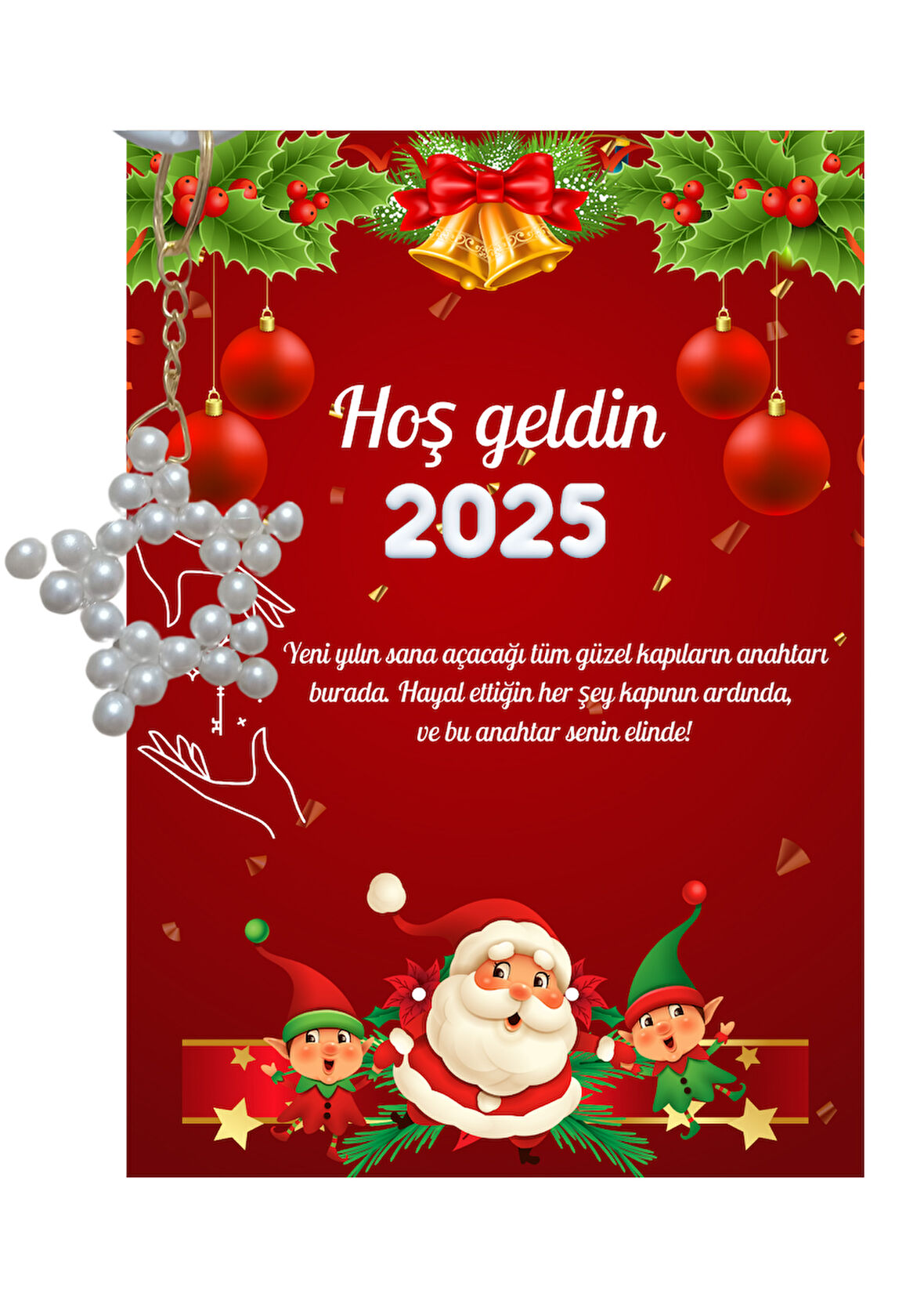 Yeni Yıl Noel Baba Kart Üzerinde Anahtarlık (Kişiye Özel Yazı Yazdırılabilir) Yıldız Model