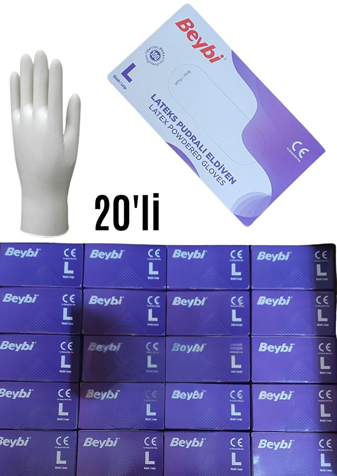 Lateks Pudralı Eldiven 100'lük 20 Kutu 1 Koli S