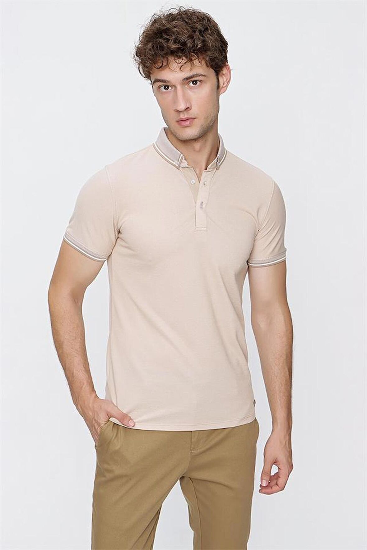 Kısa Kol Oxford Polo Yaka Slim Fit Dar Kesim Klasik T-Shirt 1011220140 Hardal