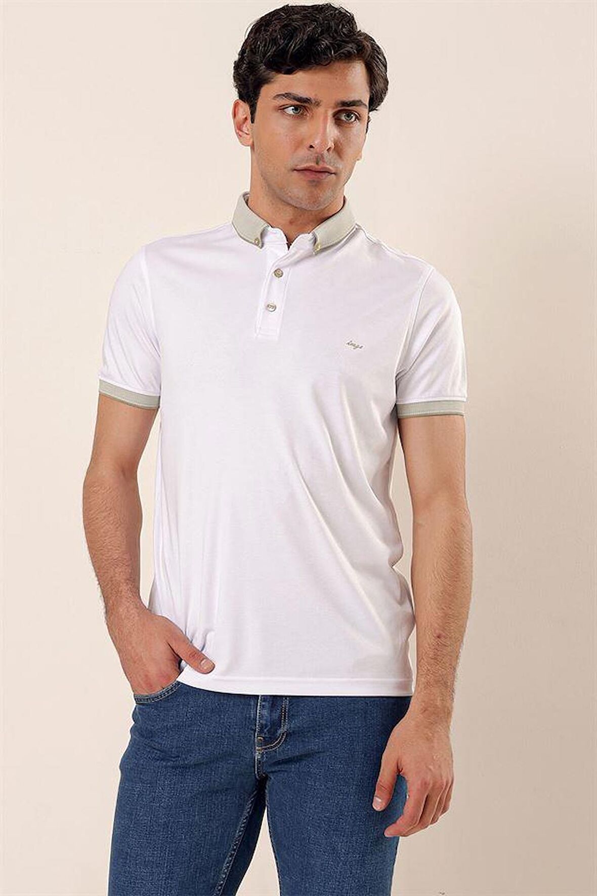 Kısa Kollu MerserizePamuklu Casual Slim Fit Dar Kesim T-Shirt 1011230155 Açık Bej