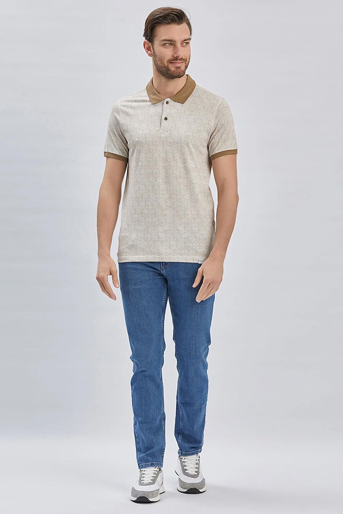 Koyu Vizon Baskılı Pike Polo Yaka Pamuklu Likralı Casual Slim Fit Dar Kesim Tişört 1011240158