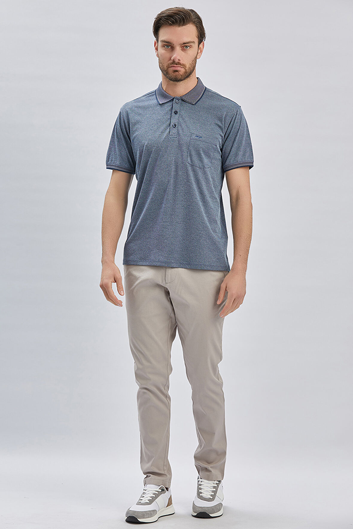 Lacivert Desenli Oxford Polo Yaka Cepli Pamuklu Klasik Comfort Fit Rahat Kesim Tişört 1011240171
