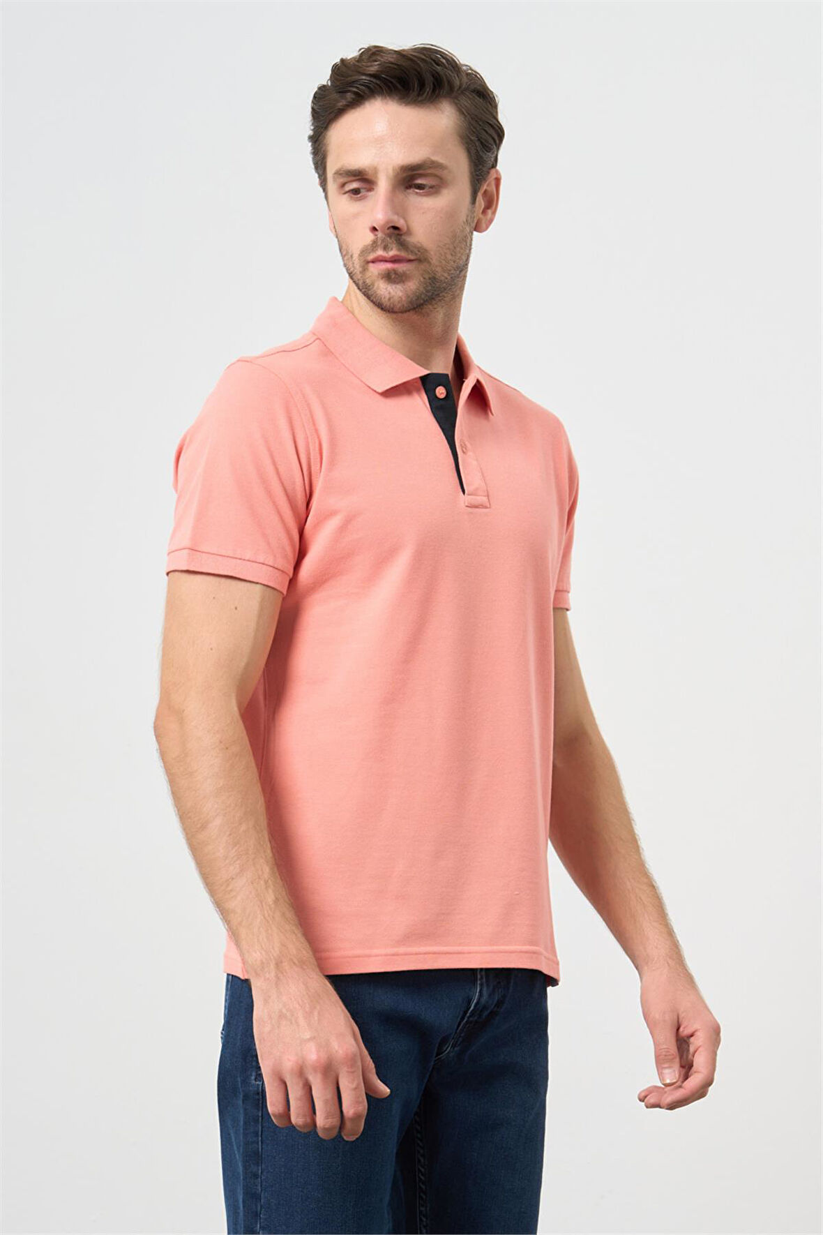 Pembe Pike Polo Yaka Pamuklu Likralı Casual Slim Fit Dar Kesim Tişört 1011240186
