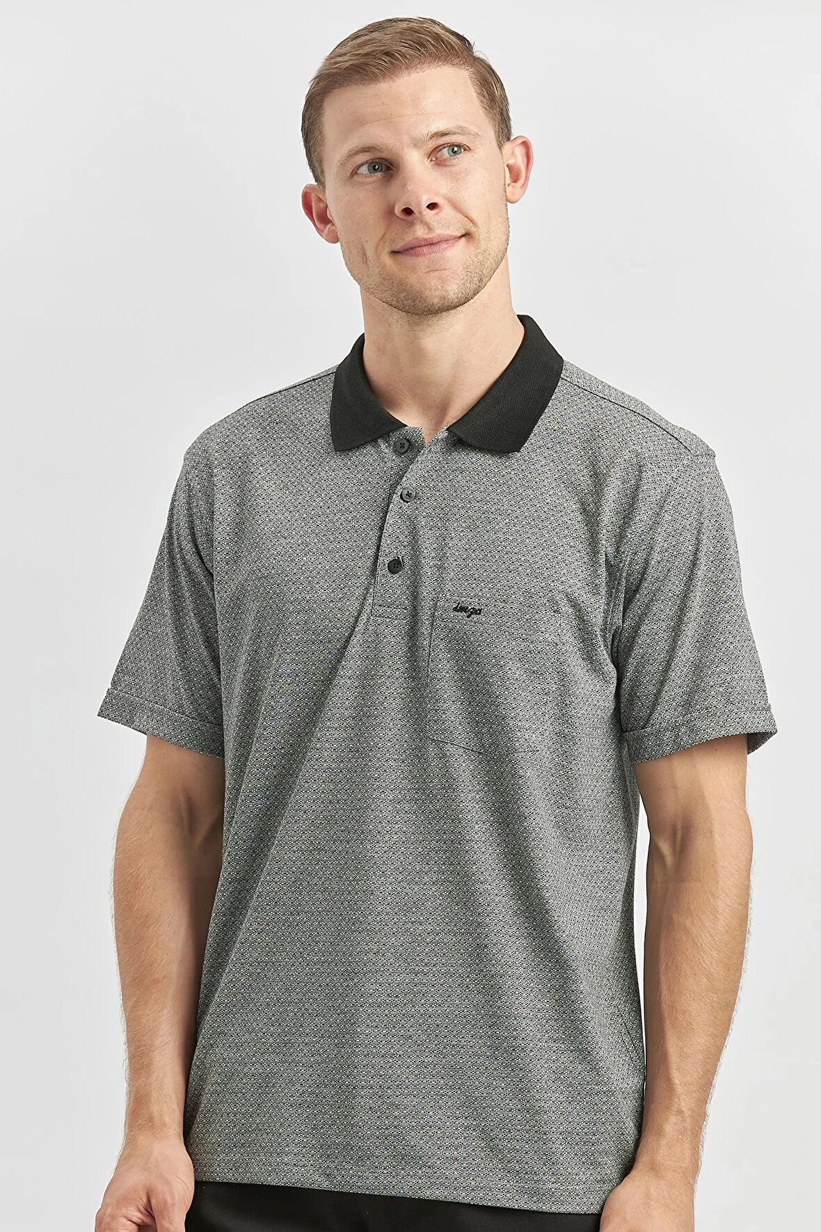 Siyah Kısa Kol Kendinden Desenli Jakarlı Polo Yaka Classic Comfort Fit Tişört 1011240190