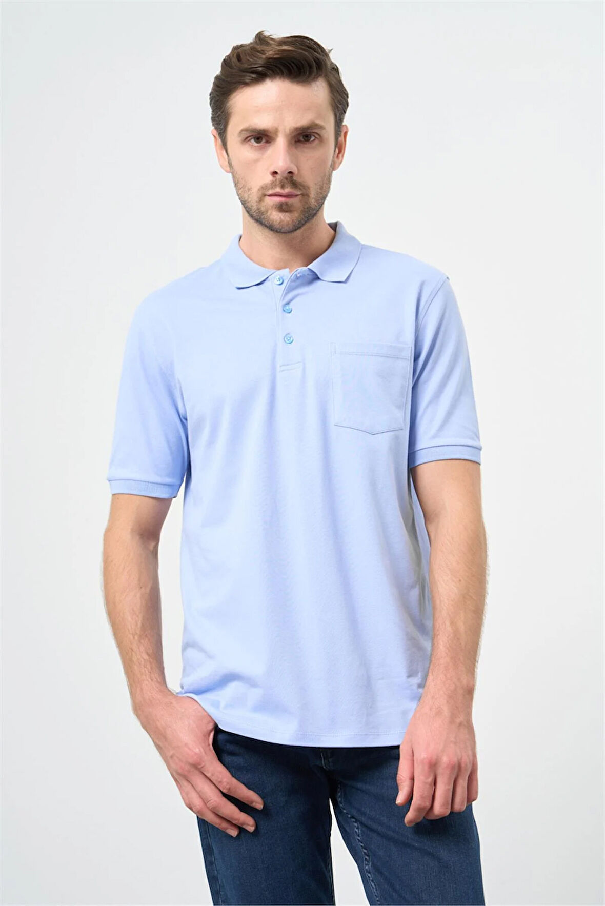 Koyu Mavi Kısa Kol Düz Pike Polo Yaka Casual Comfort Fit Tişört 1011240195