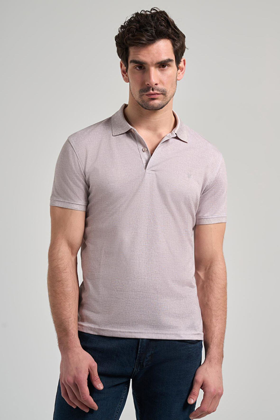 Koyu Bej Kısa Kol Baskılı Pike Polo Yaka Cepsiz esnek Casual Slim Fit Tişört 1011250151