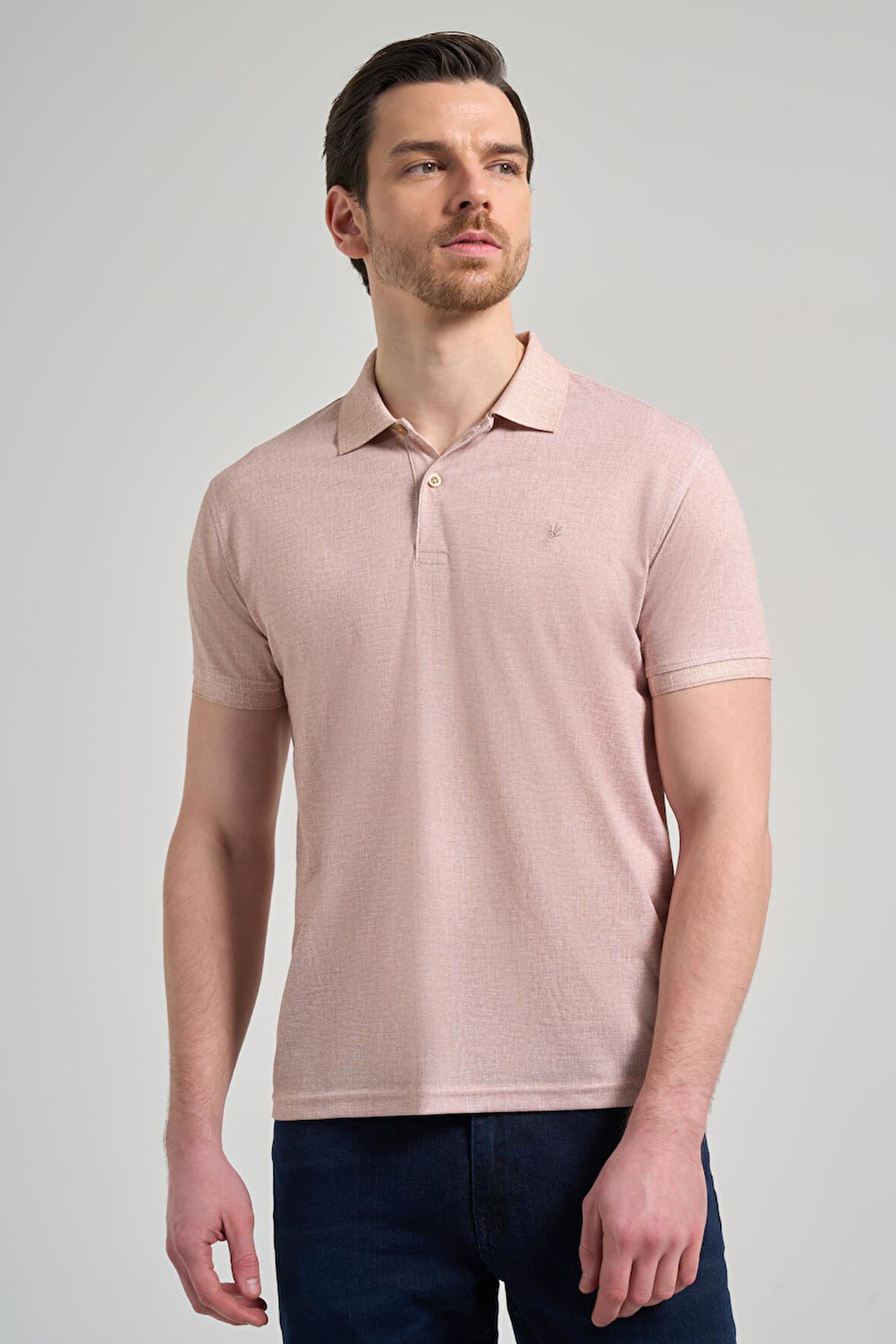 Koyu Bej Kısa Kol Baskılı Pike Polo Yaka Cepsiz esnek Casual Slim Fit Tişört 1011250151