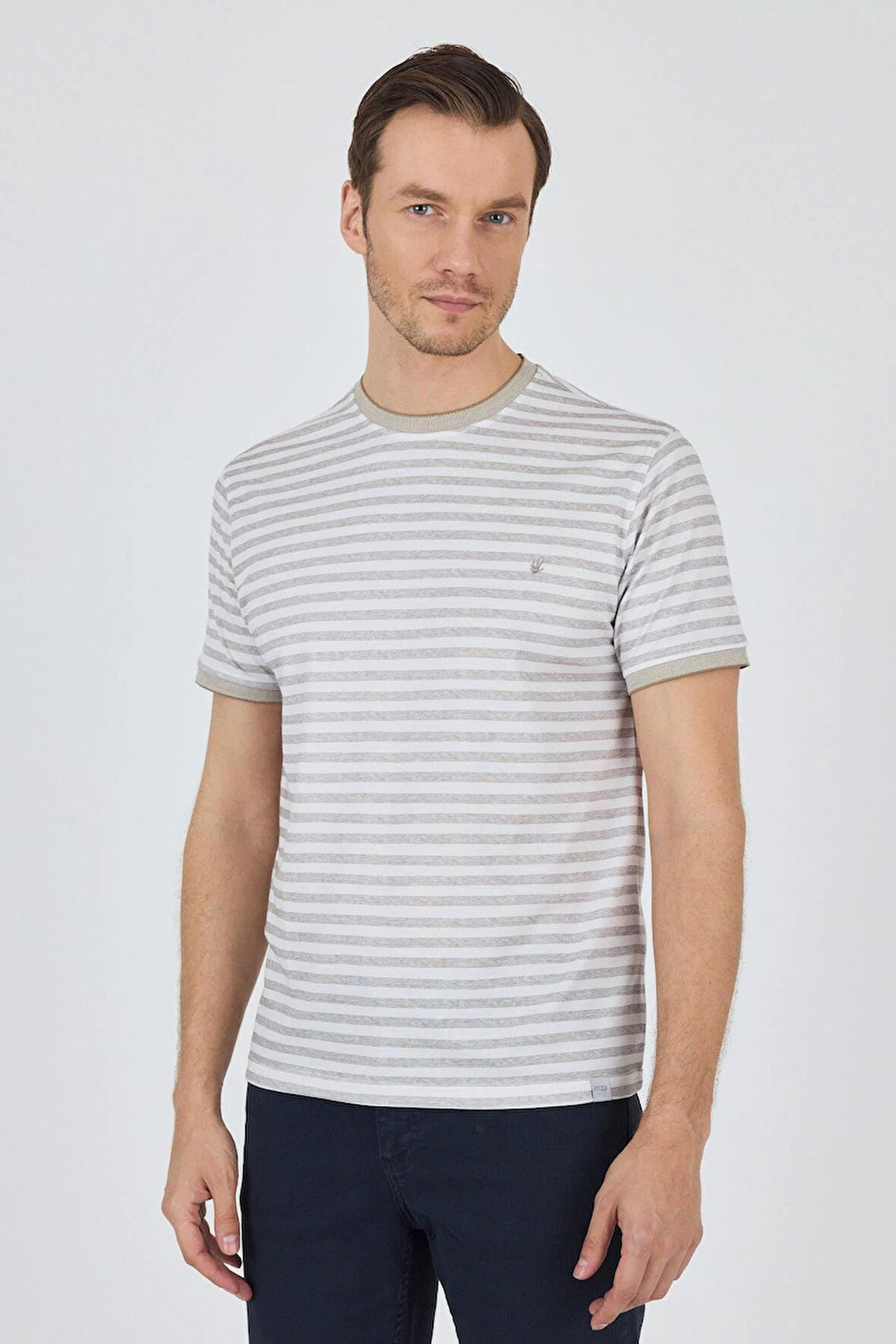 Kısa Kol Çizgili Desen Suprem Bisiklet Yaka Cepsiz Slim Fit Tişört 1011250106