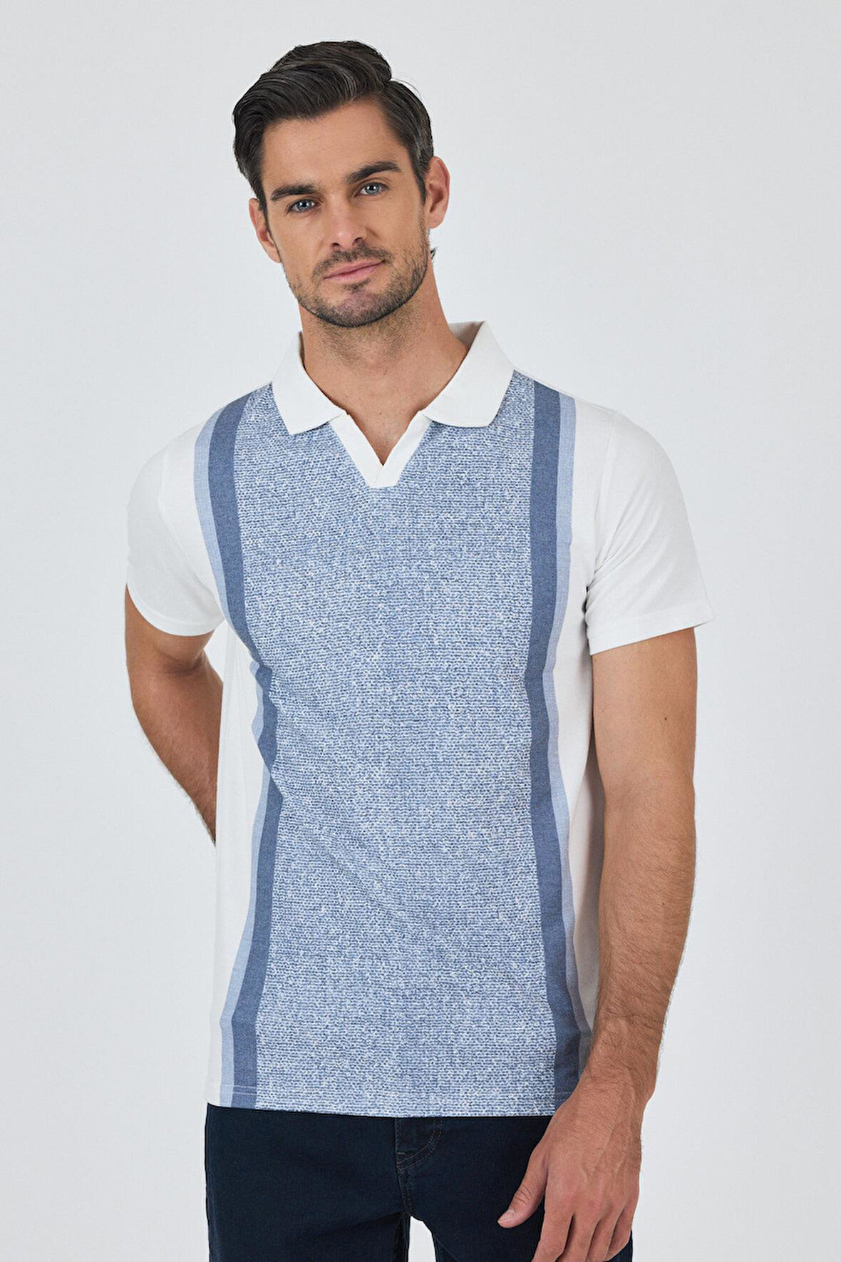 Kısa Kol Baskılı Suprem İtalyan Yaka Cepsiz Slim Fit Tişört 1011250123