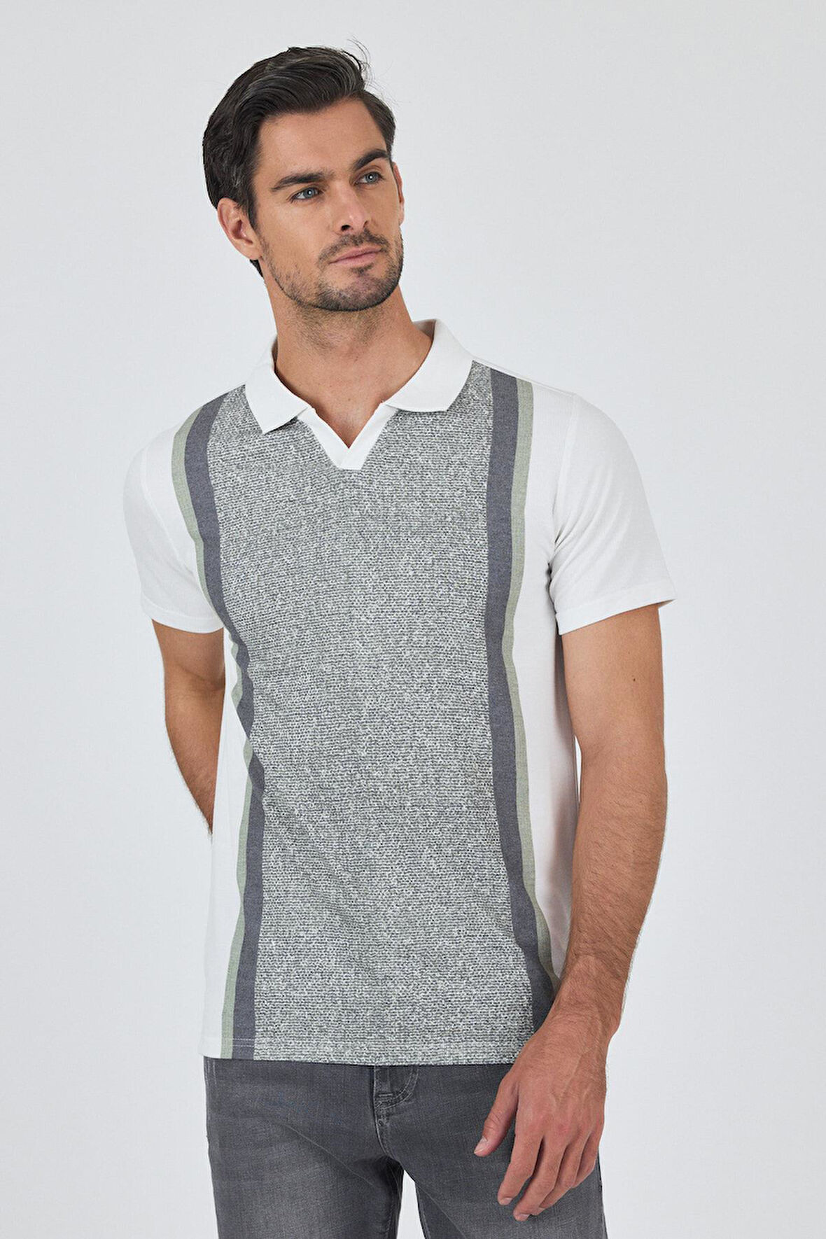 Kısa Kol Baskılı Suprem İtalyan Yaka Cepsiz Slim Fit Tişört 1011250123