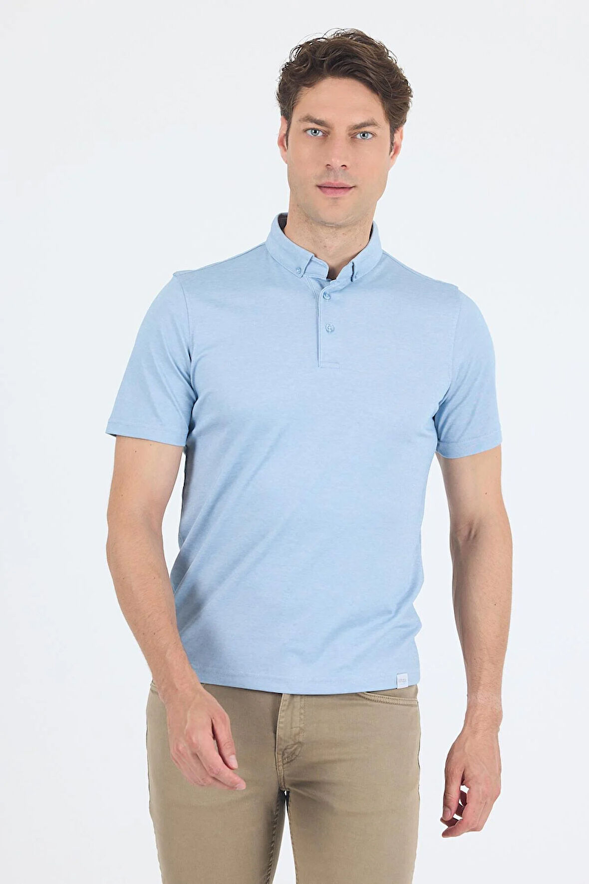 Açık Mavi Kısa Kol Düz Suprem Polo Yaka Cepsiz Pamuklu Casual Slim Fit Tişört 1011250160_603