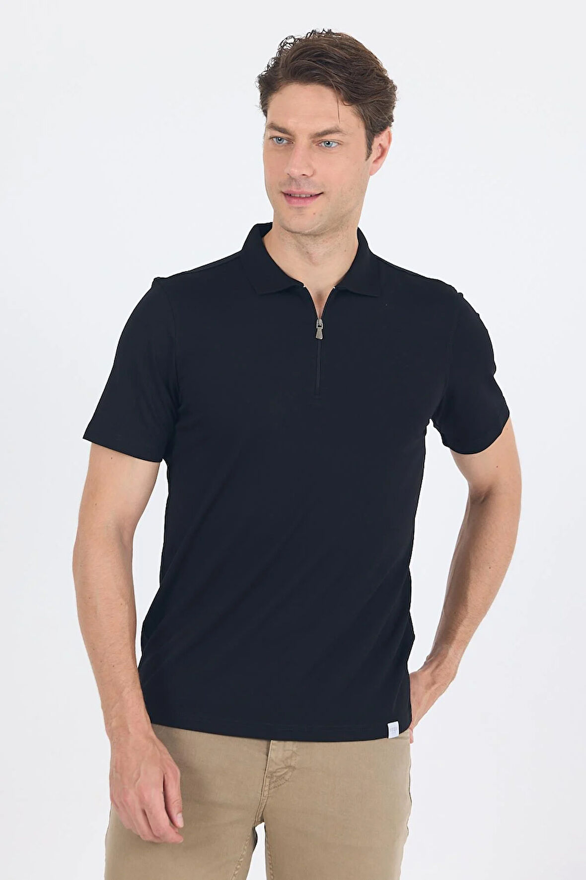 Siyah Kısa Kol Düz Suprem Polo Yaka Cepsiz Esnek Casual Slim Fit Tişört 1011250161_001
