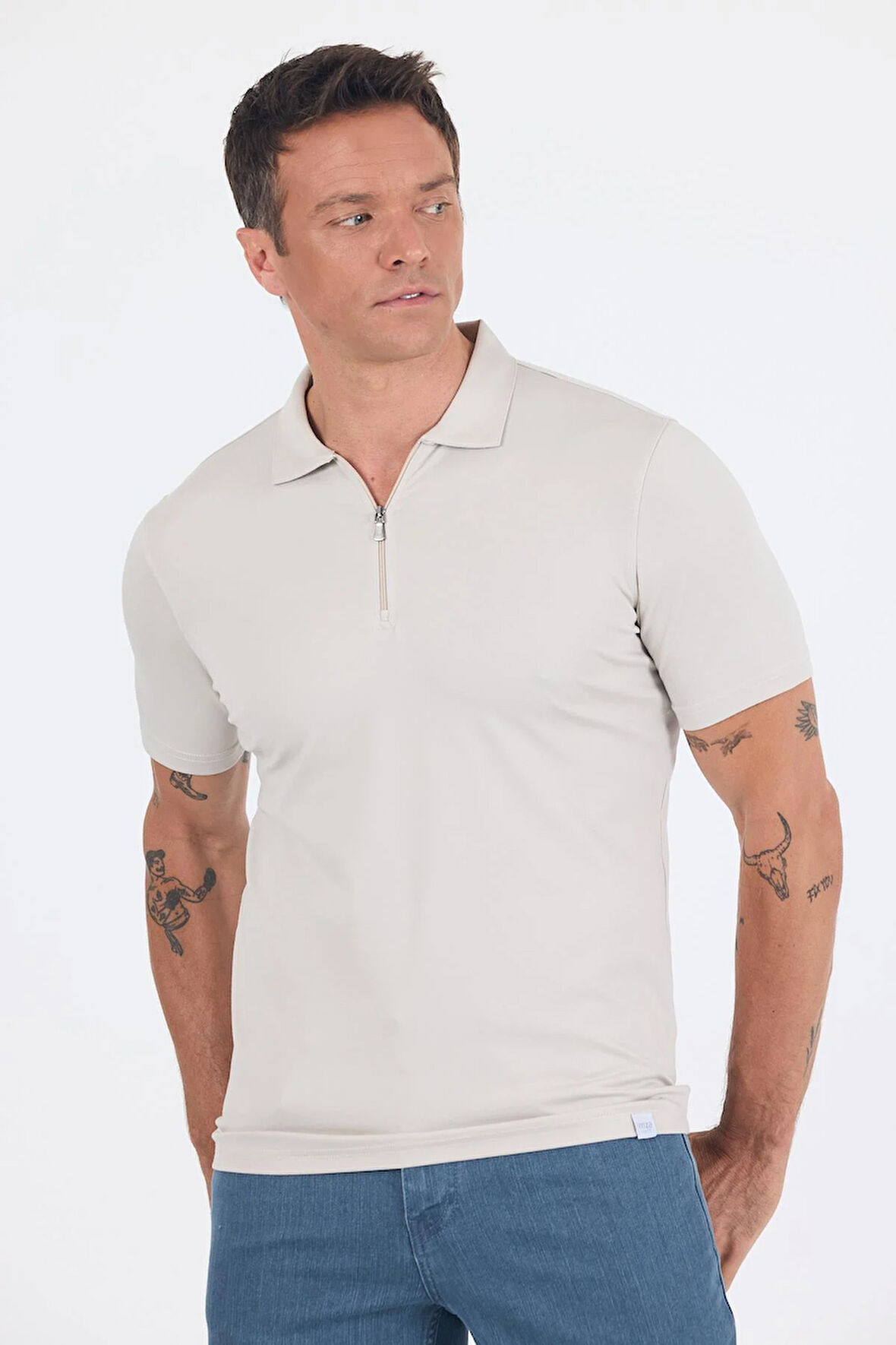 Taş Rengi Kısa Kol Düz Suprem Polo Yaka Cepsiz Esnek Casual Slim Fit Tişört 1011250161_610