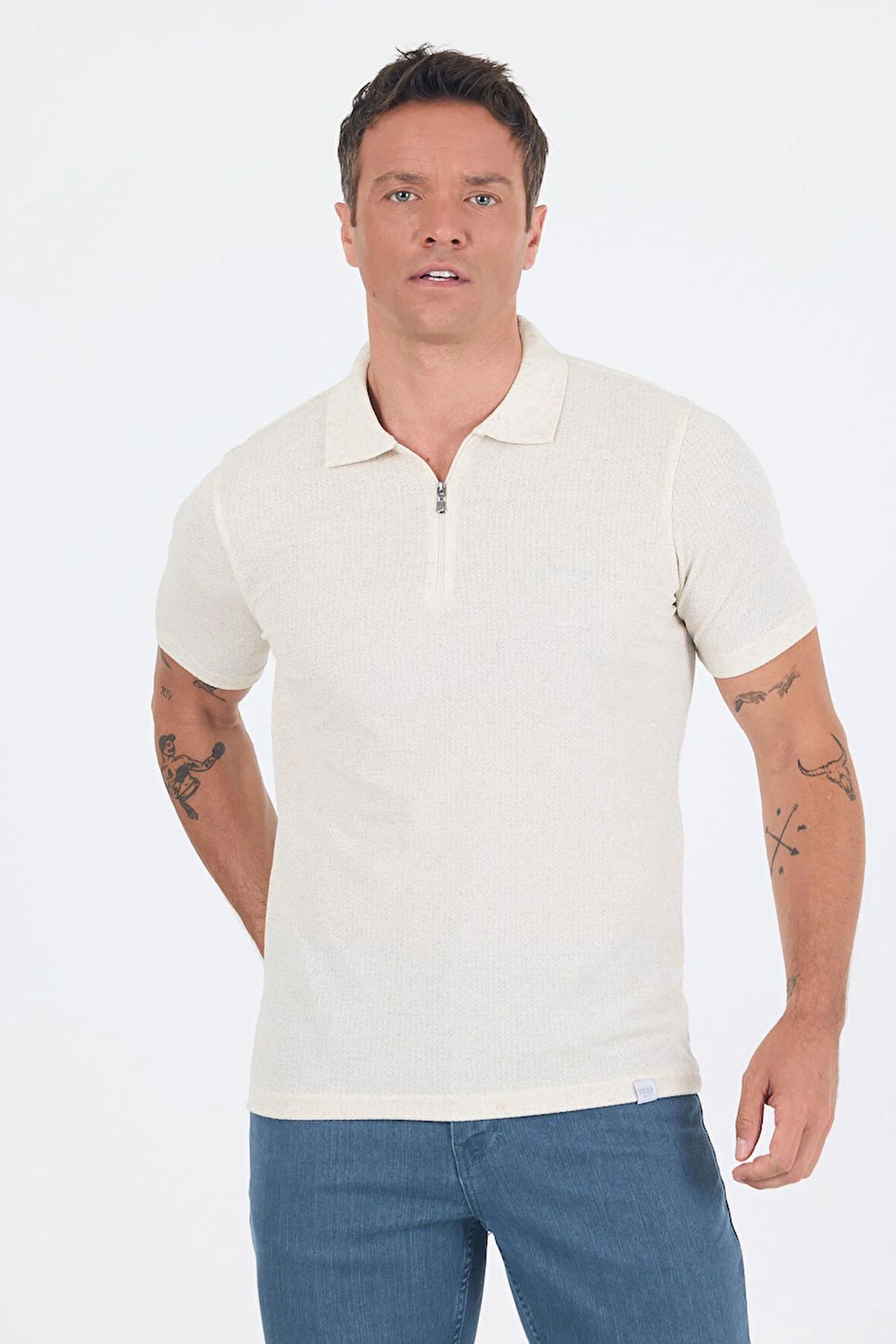 Ekru Kısa Kol Düz Suprem Polo Yaka Cepsiz Pamuklu Casual Slim Fit Tişört 1011250162_609