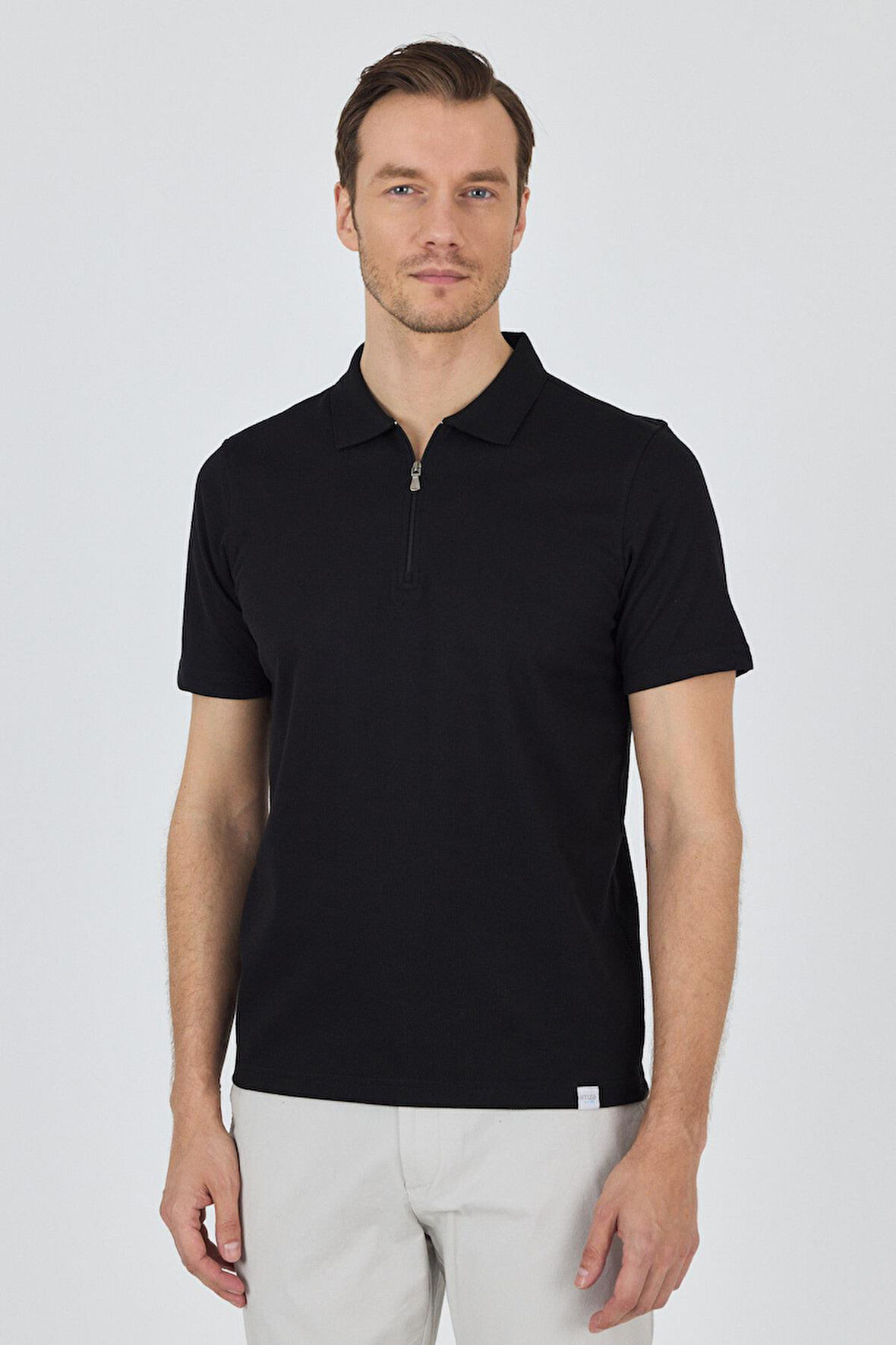 Siyah Kısa Kol Düz Suprem Polo Yaka Cepsiz Pamuklu Casual Slim Fit Tişört 1011250164_001