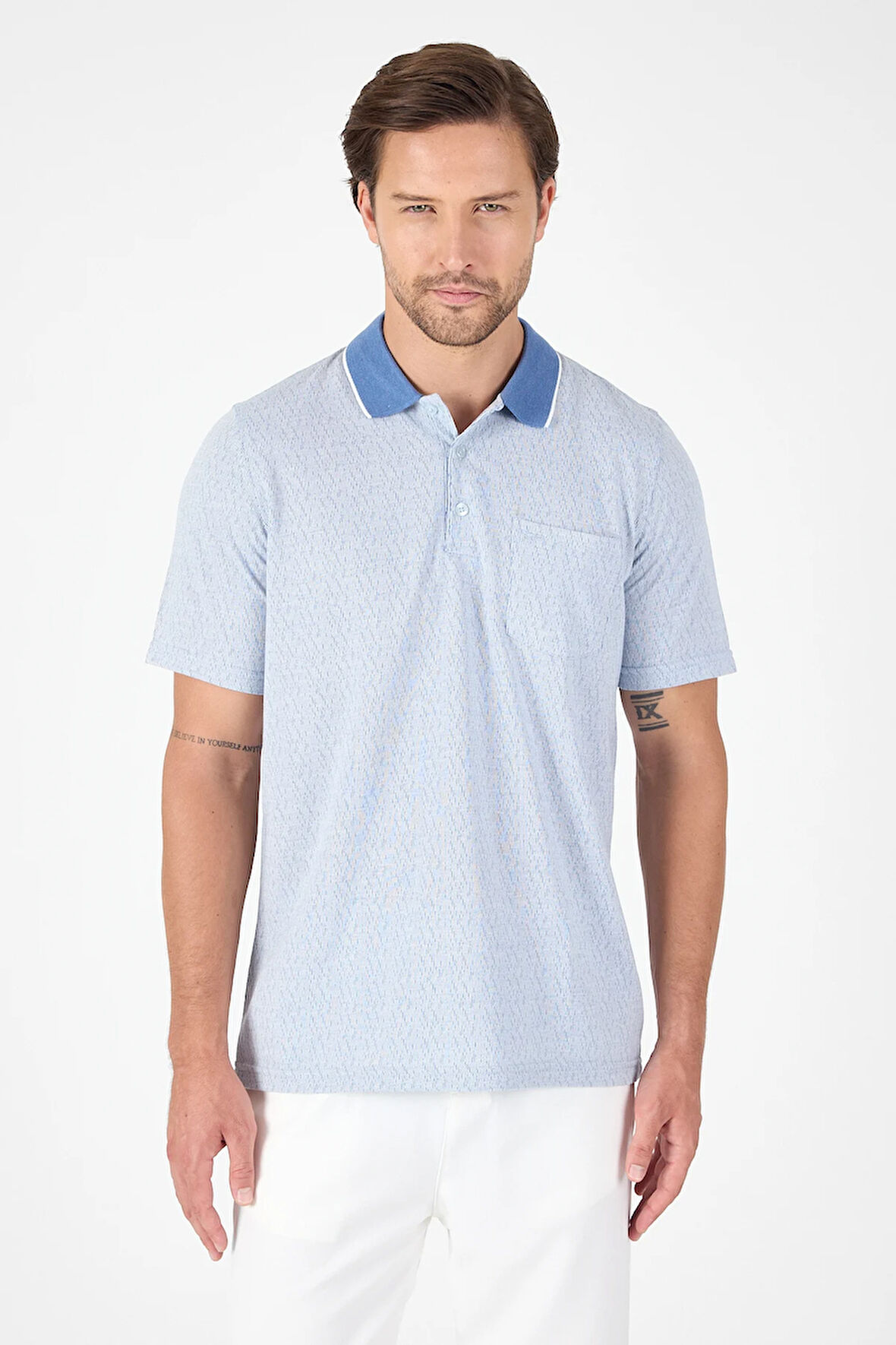 Mavi Kısa Kol Polo Yaka Cepli Classic Standart Beden Tişört 1011250171