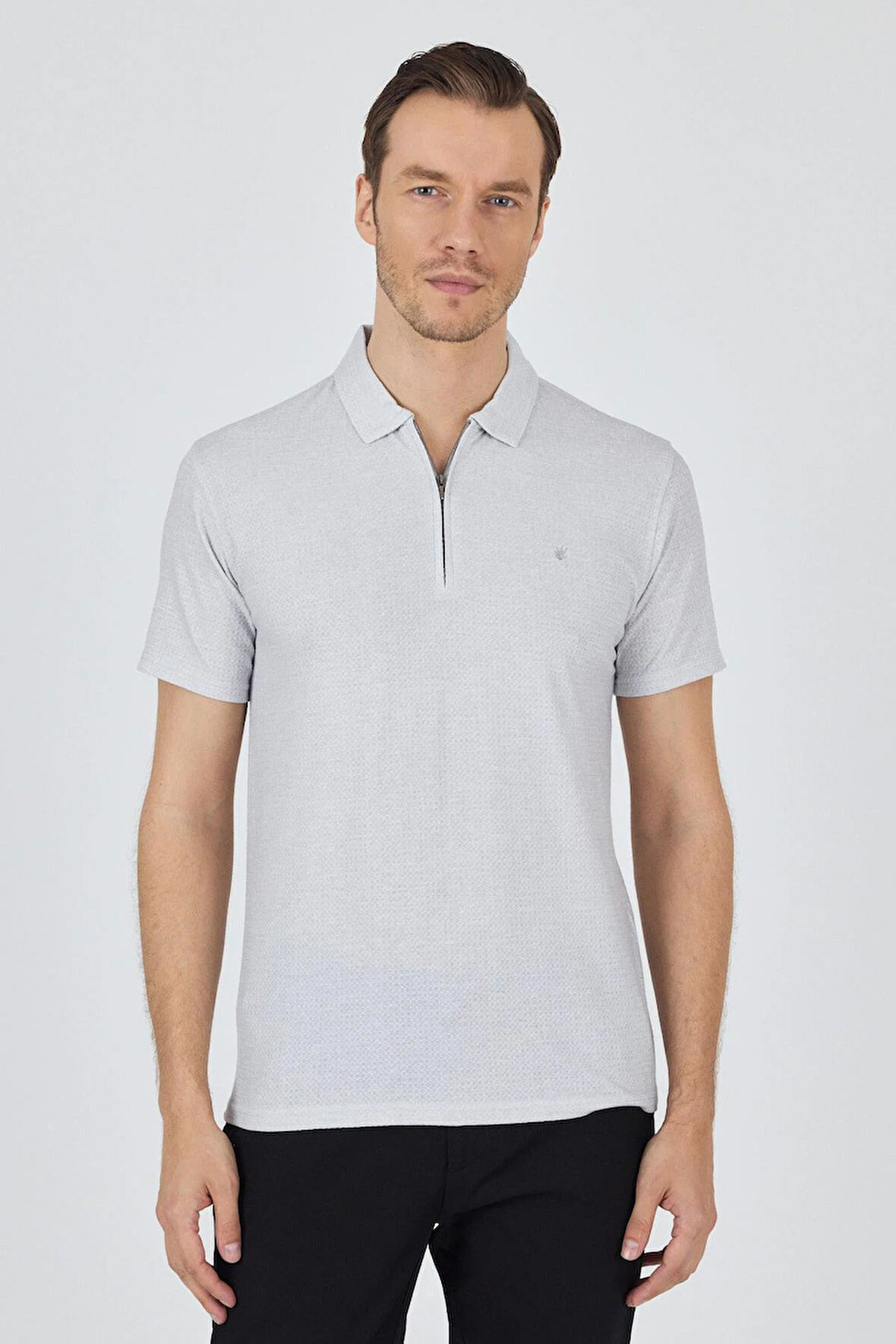 Gri Polo Yaka Kısa Kol Cepsiz Slim Fit Classic Tişört 1011250176
