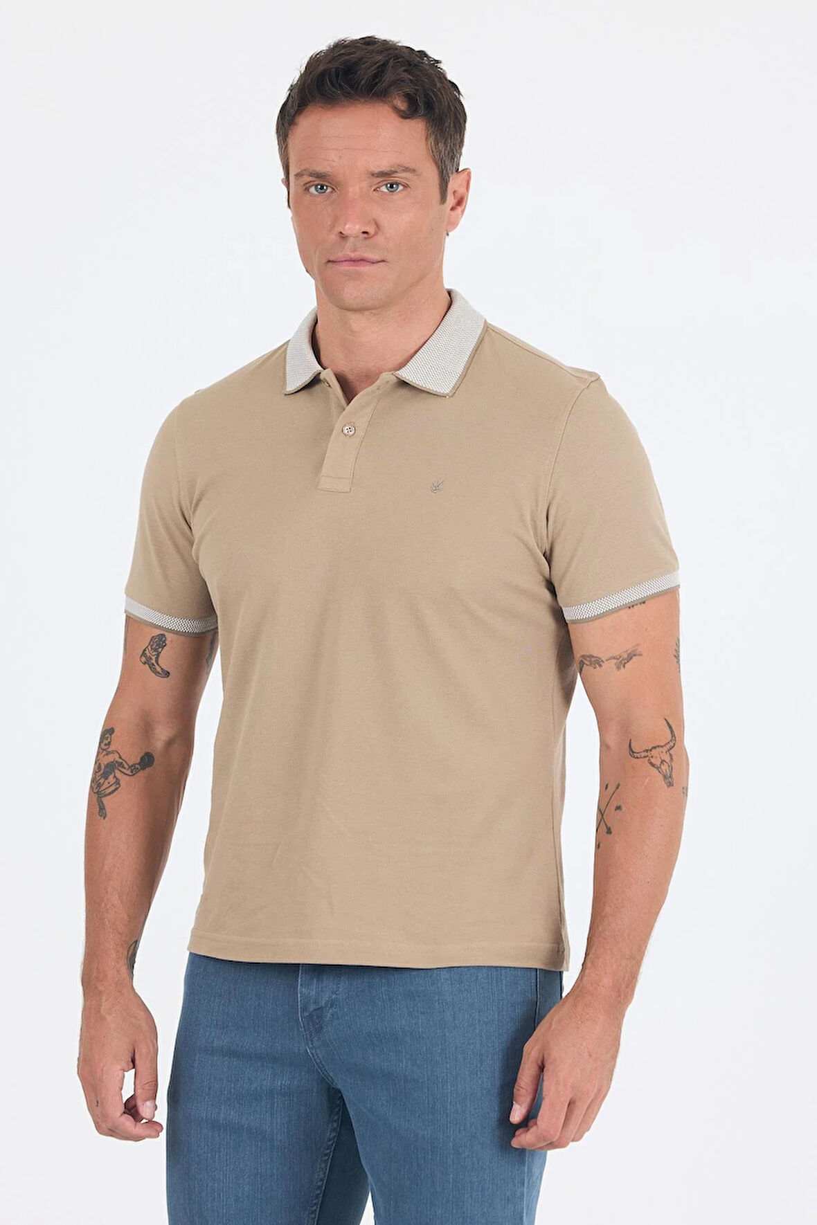 Koyu Bej Polo Yaka Kısa Kol Cepsiz Slim Fit :%100 Pamuk Tişört 1011250182