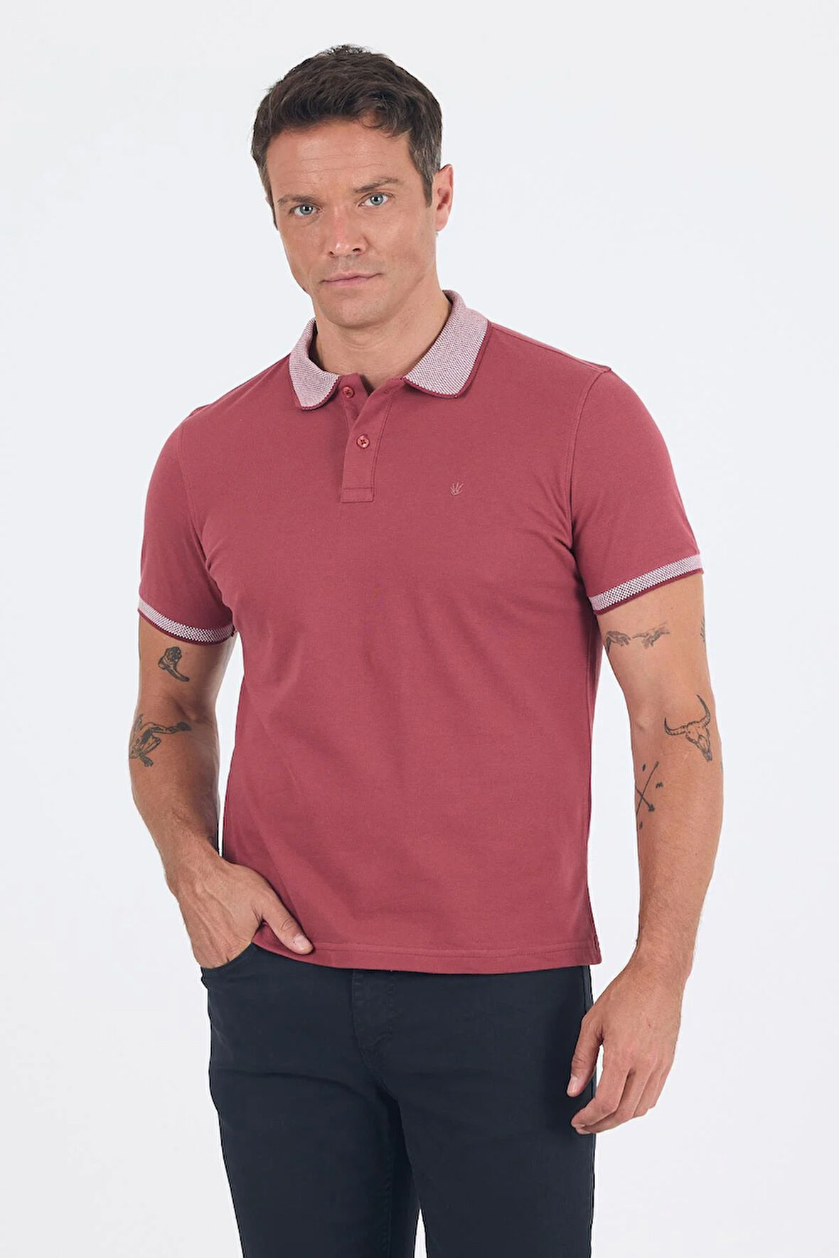 Gül Kurusu Polo Yaka Kısa Kol Cepsiz Slim Fit :%100 Pamuk Tişört 1011250182