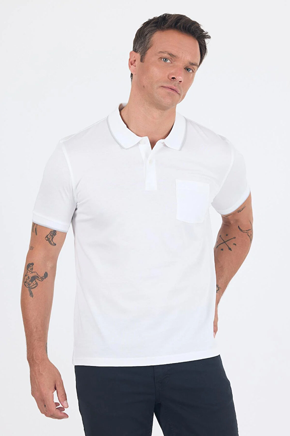 Kısa Kol Düz Suprem Polo Yaka Cepli %100 Pamuk Comfort Fit Tişört 1011250189