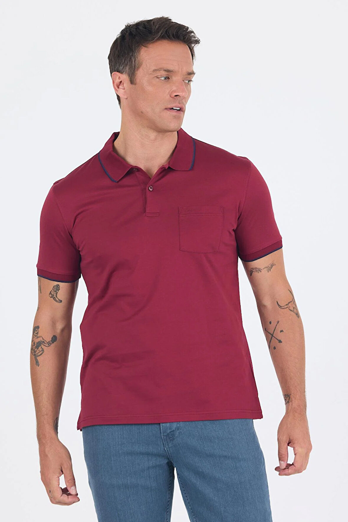 Kısa Kol Düz Suprem Polo Yaka Cepli %100 Pamuk Comfort Fit Tişört 1011250189