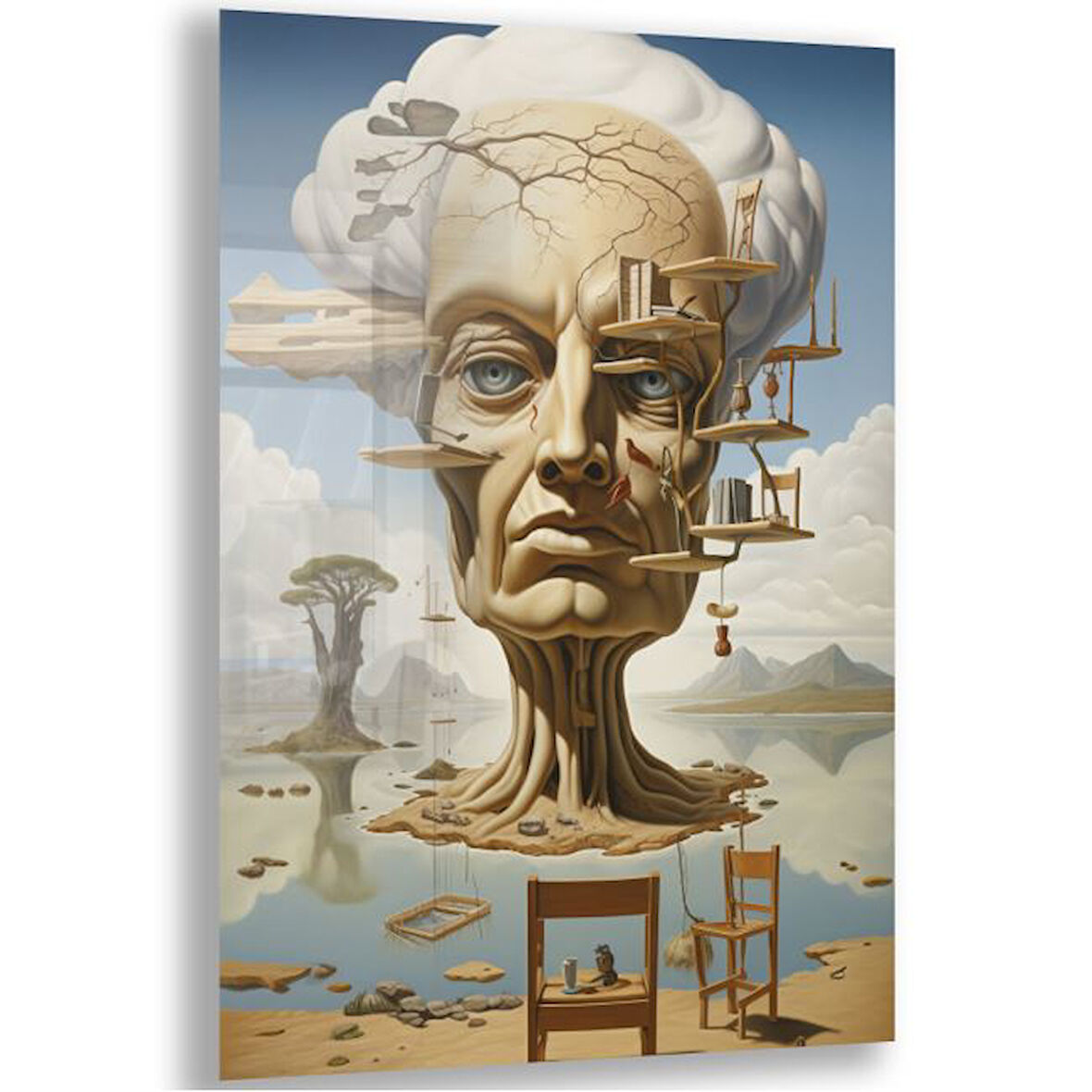 Sanatsal Cam Tablo - Sürrealizm - Dikey Motif 03-019