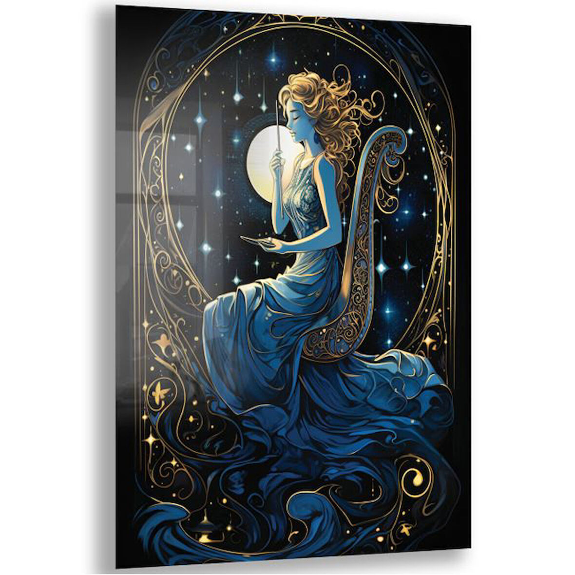 Sanatsal Cam Tablo - Art Nouveau - Dikey Motif 08-002