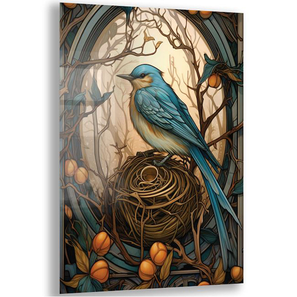Sanatsal Cam Tablo - Art Nouveau - Dikey Motif 08-005