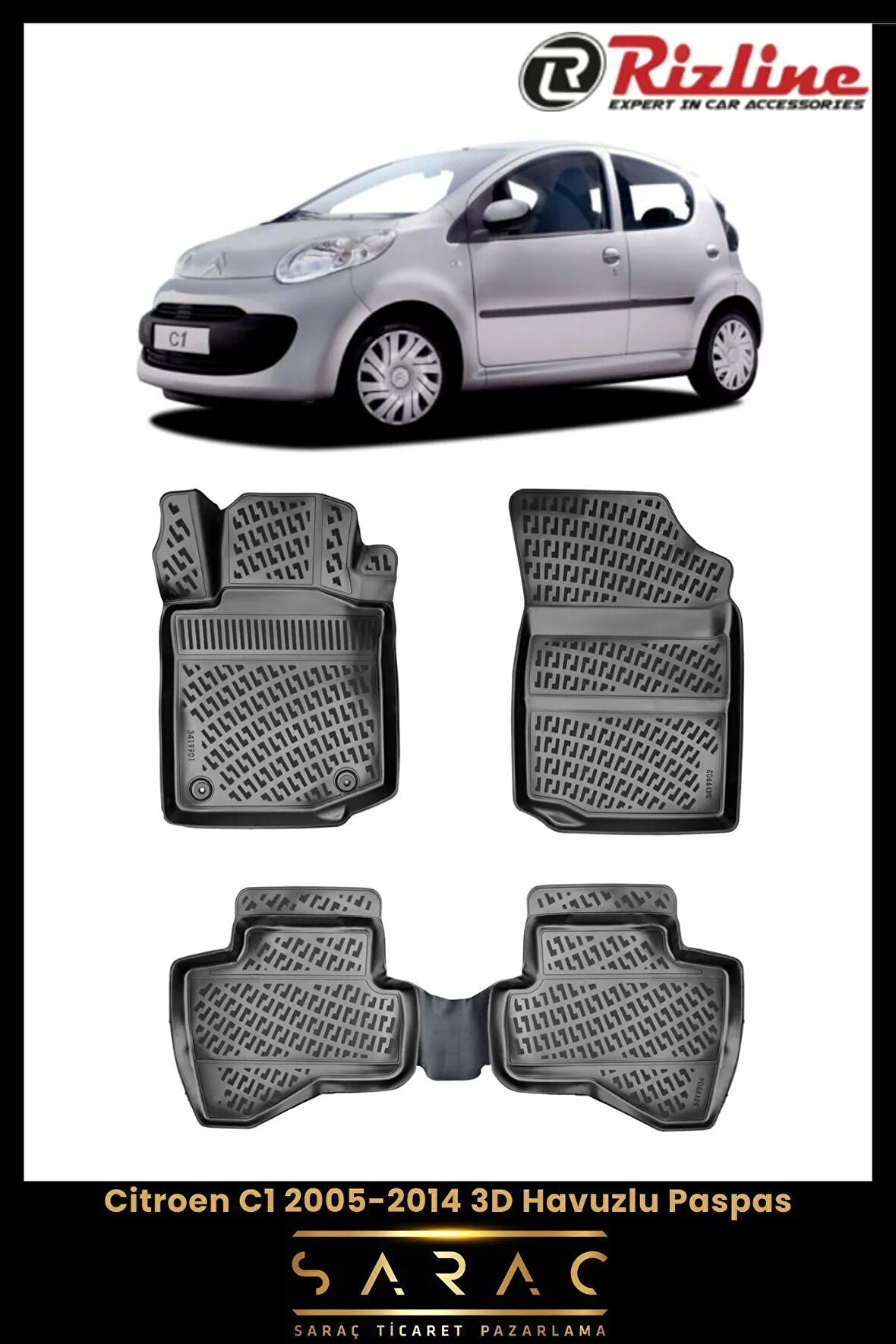Rizline Citroen C1 2010 Model 3D Havuzlu Paspas
