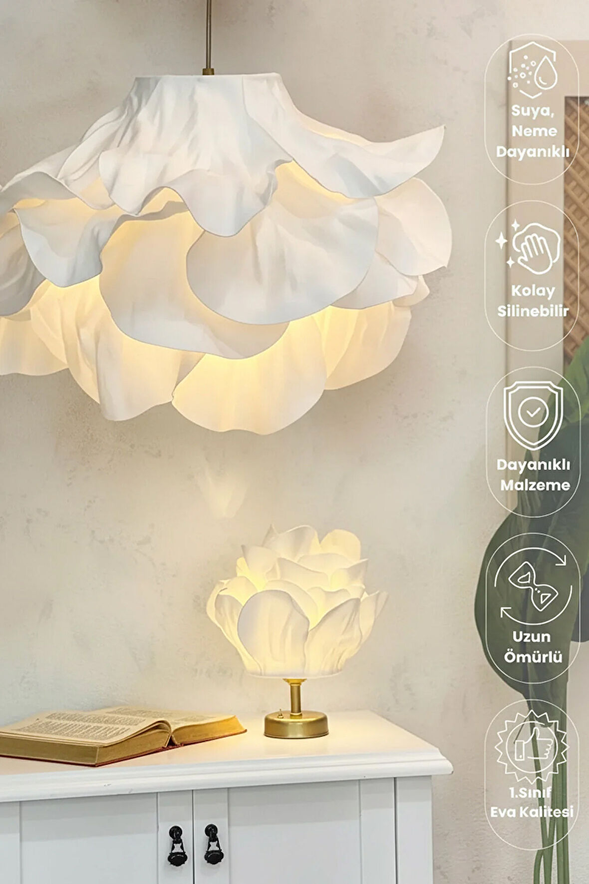 Modern Eva Anemon Beyaz Tasarım Sarkıt Avize