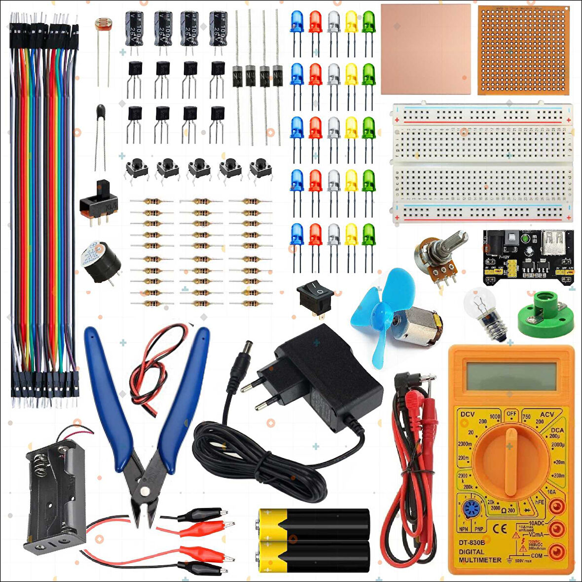 Breaboard Temel Elektrik ve Elektronik Eğitim Full Set DT830D Multimetre Yankeski