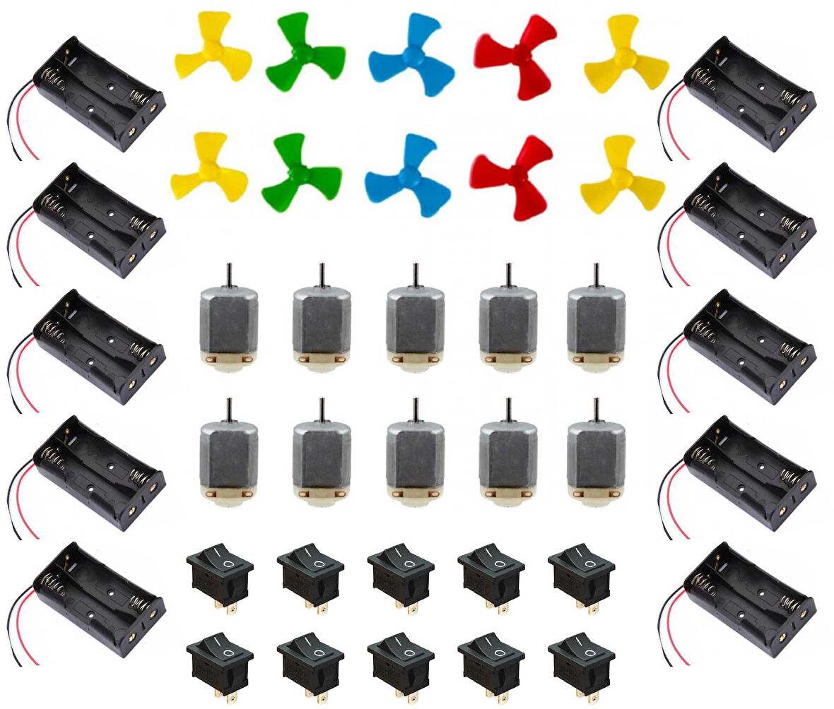 Motor Pervane Set 10 lu (Motor Pervane 2Li Pil Yuvası ON-OFF Anahtar)