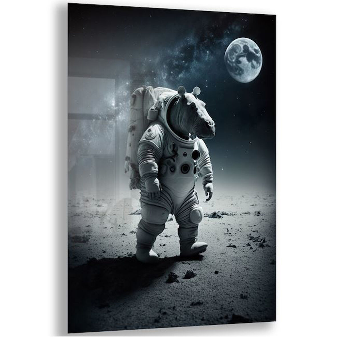 Hayvan Cam Tablo - Sevimli Dostlar Uzayda - Dikey Motif 06-023