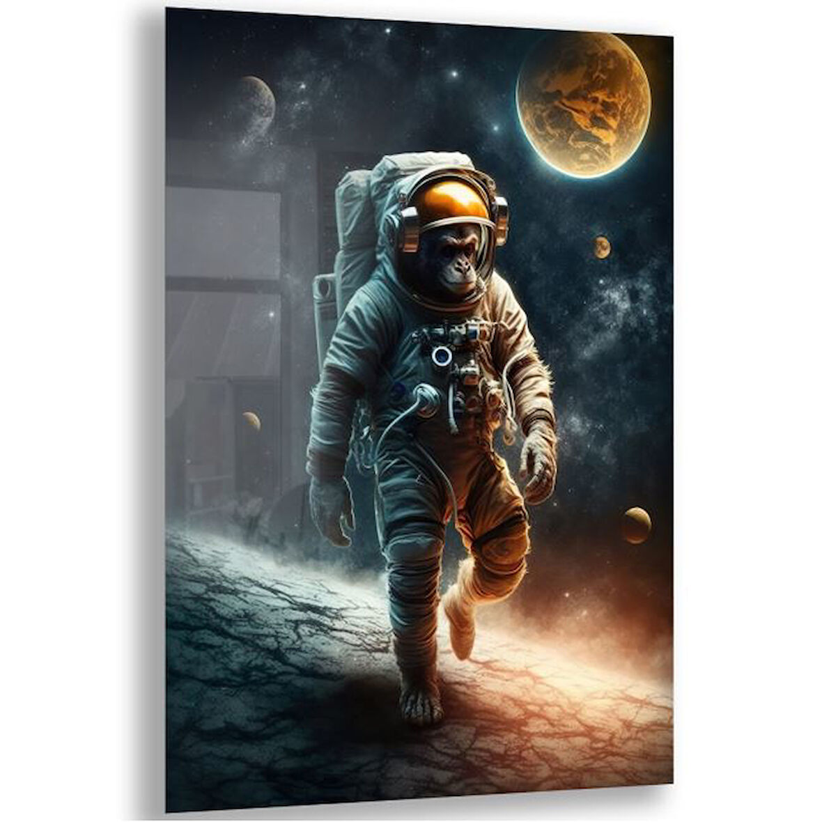 Hayvan Cam Tablo - Sevimli Dostlar Uzayda - Dikey Motif 06-027
