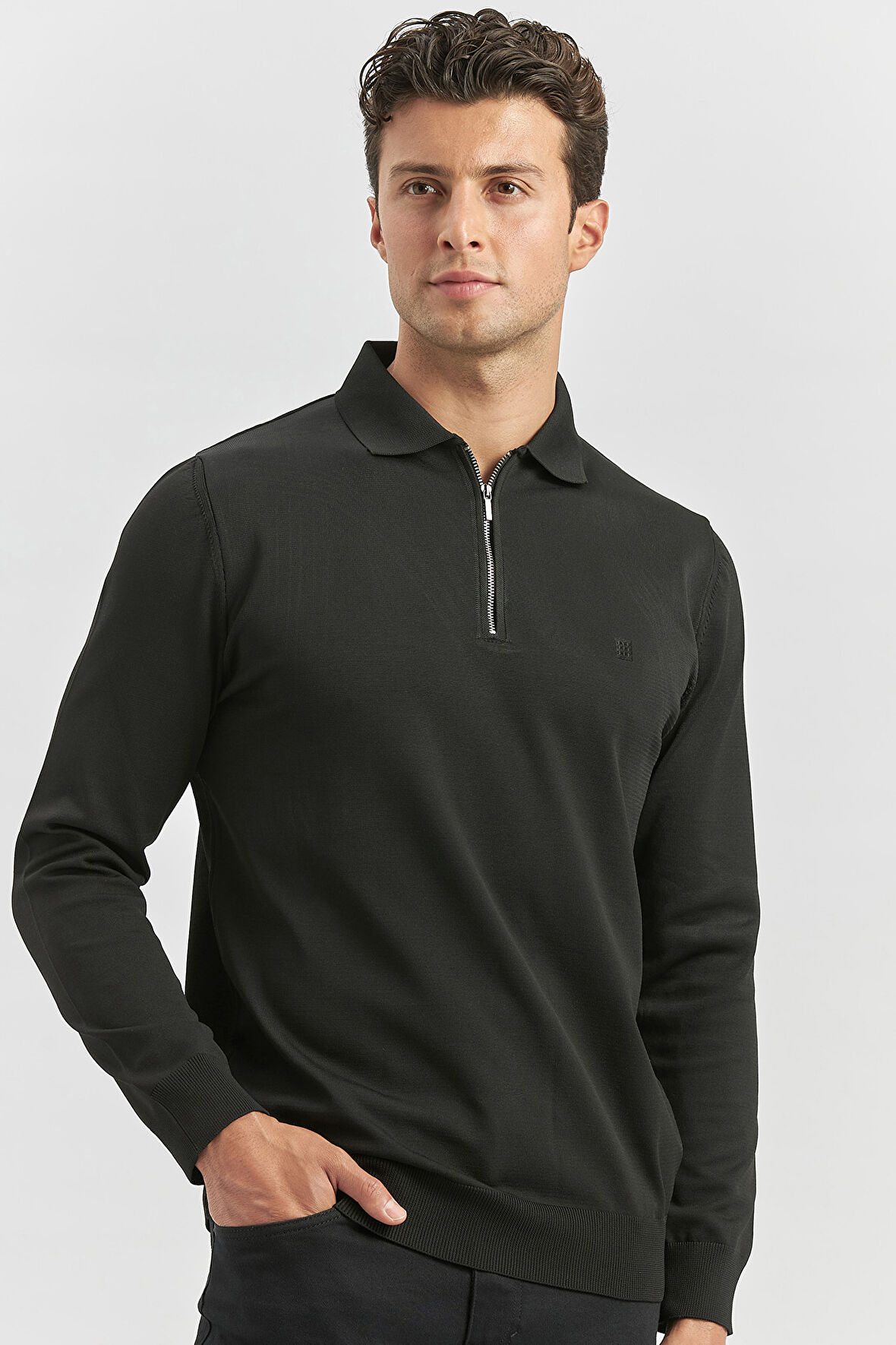 Uzun Kollu Örme Polo Yaka Slim Fit Dar Kesim Triko 1012245150