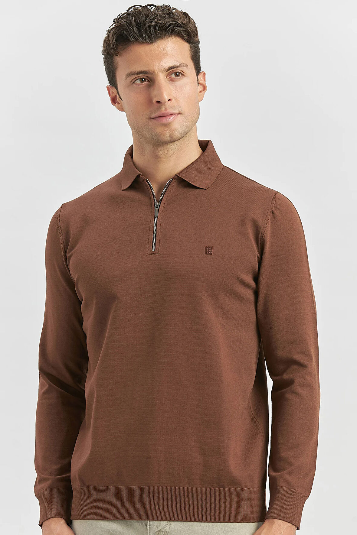 Uzun Kollu Örme Polo Yaka Slim Fit Dar Kesim Triko 1012245150