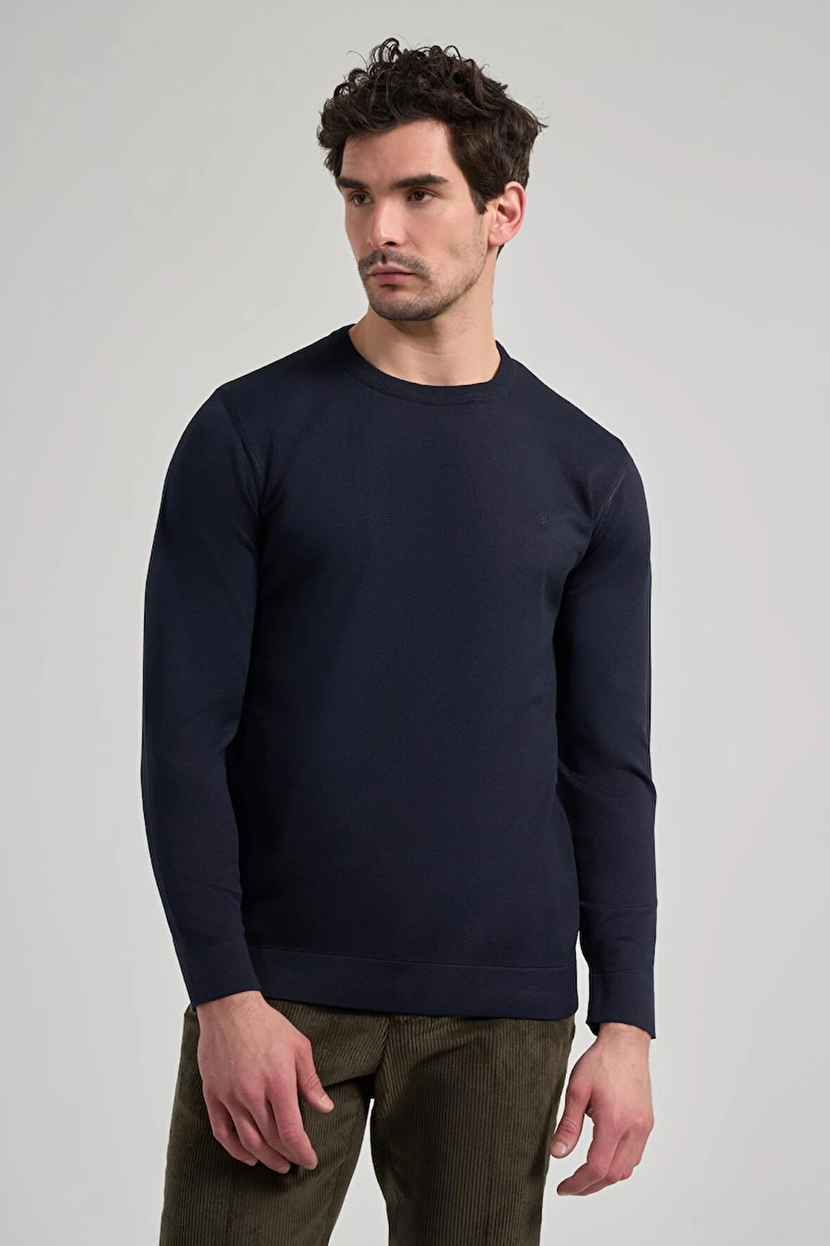 Uzun Kol Düz Örme Bisiklet Yaka Cepsiz Pamuklu Slim Fit Triko 1012245163