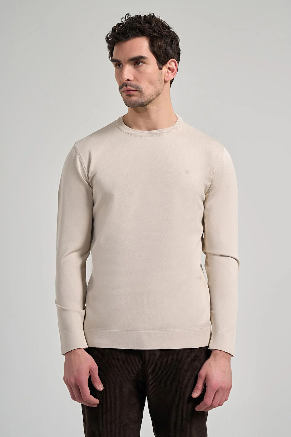 Uzun Kol Düz Örme Bisiklet Yaka Cepsiz Pamuklu Slim Fit Triko 1012245163