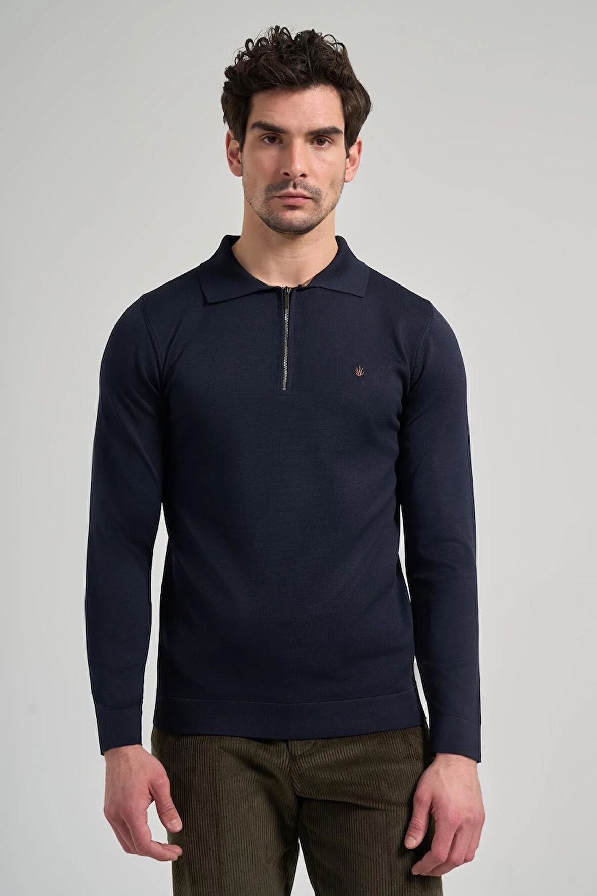 Koyu Lacivert Polo Yaka Düz Casual Pamuklu Slim Fit Triko 1012245250