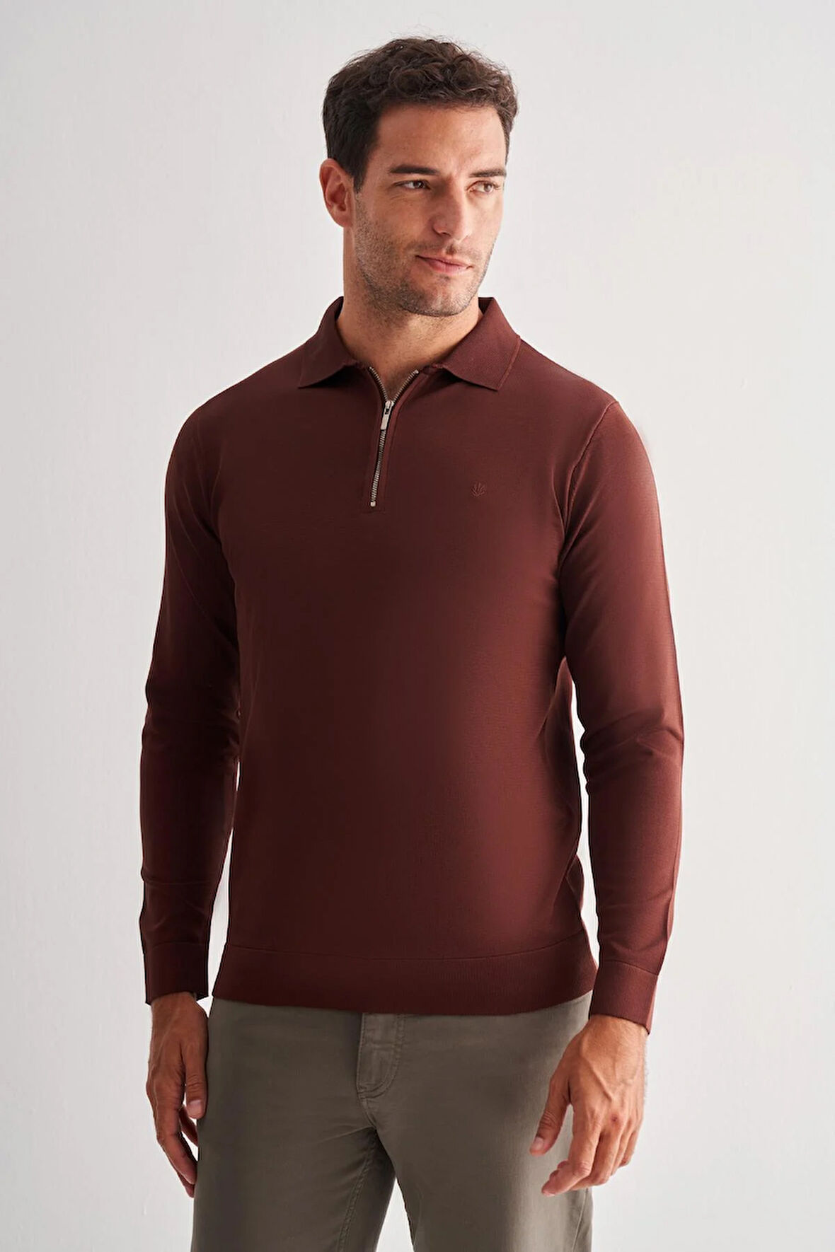 Taba Uzun Kol Fermuarlı Yaka Cepsiz  Slim Fit  Triko 1012255150