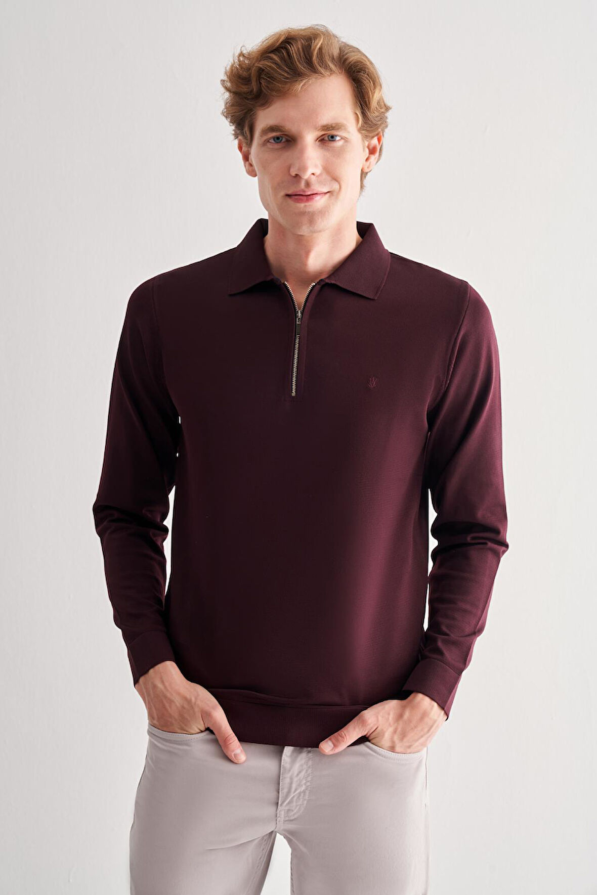 Mürdüm Uzun Kol Fermuarlı Yaka Cepsiz  Slim Fit  Triko 1012255150