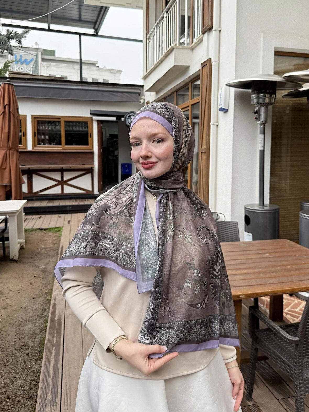 Kamer Scarf Modal Soft Serisi Etnik Desen Şal Kahvrengi-Lila