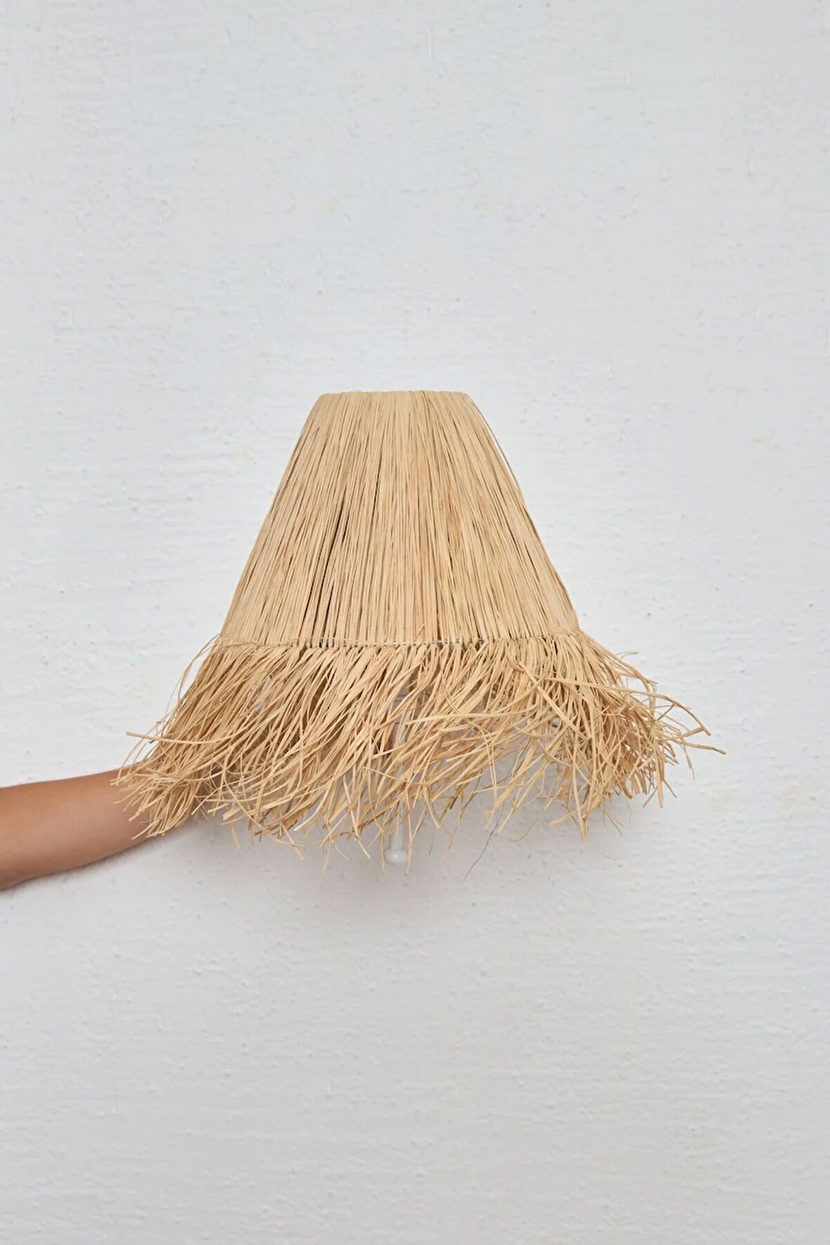 Bohem Hasır Rafya Saçaklı El Yapımı Beyaz E27 Ampül Kablolu Aplik