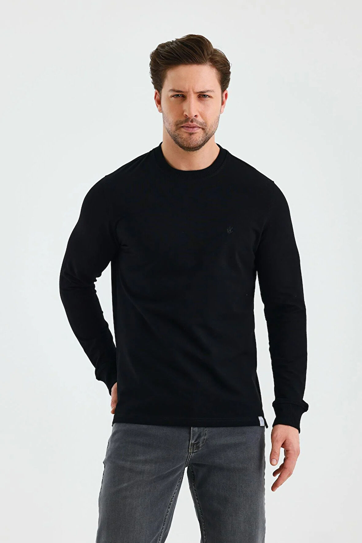 Siyah Bisiklet Yaka Sweatshirt 1013245152