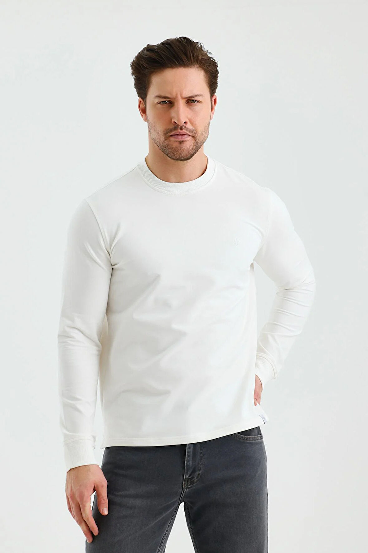 Açık Krem Bisiklet Yaka Sweatshirt 1013245152