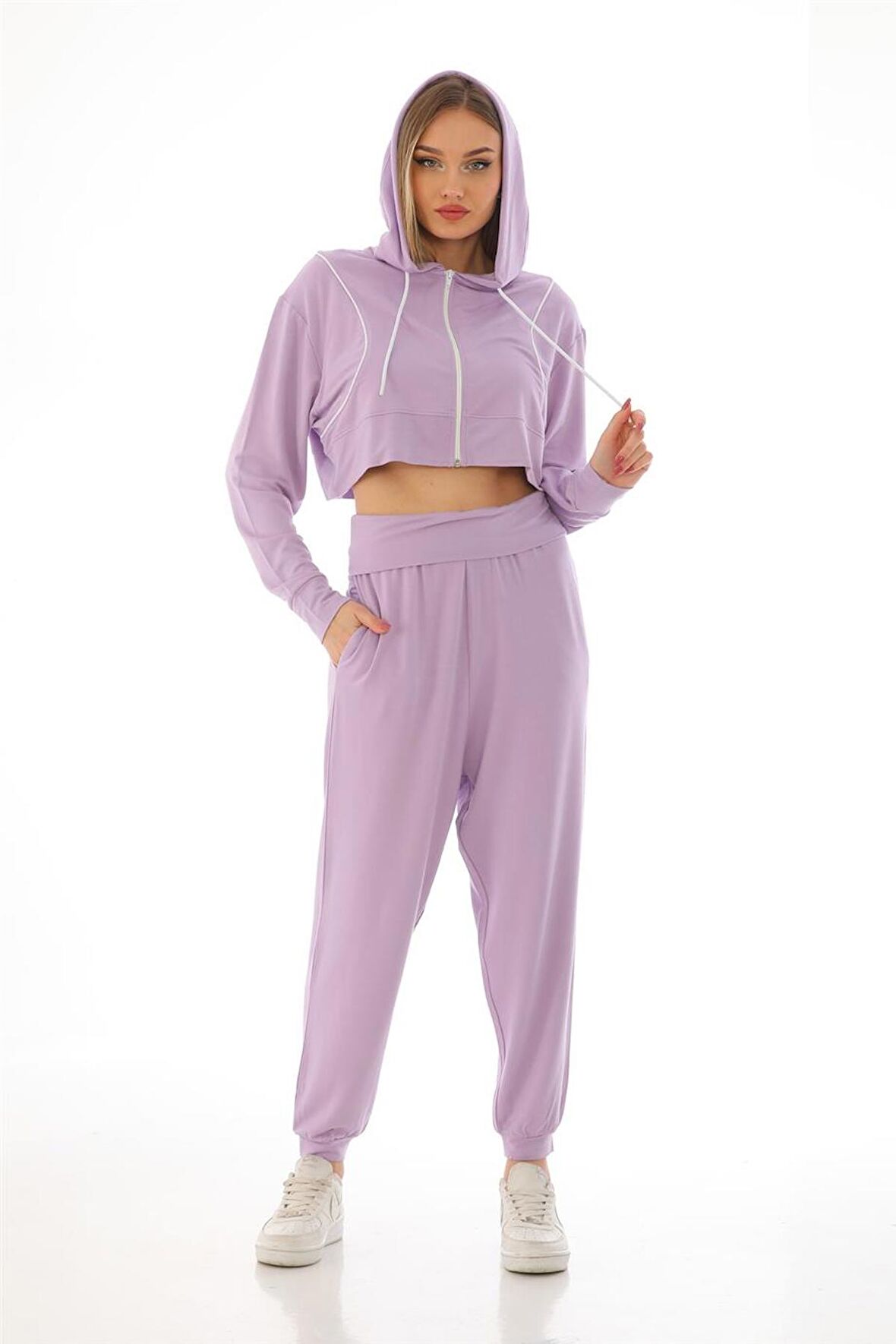 Kadın Viskon Şalvar Harem Pantolon-Lila